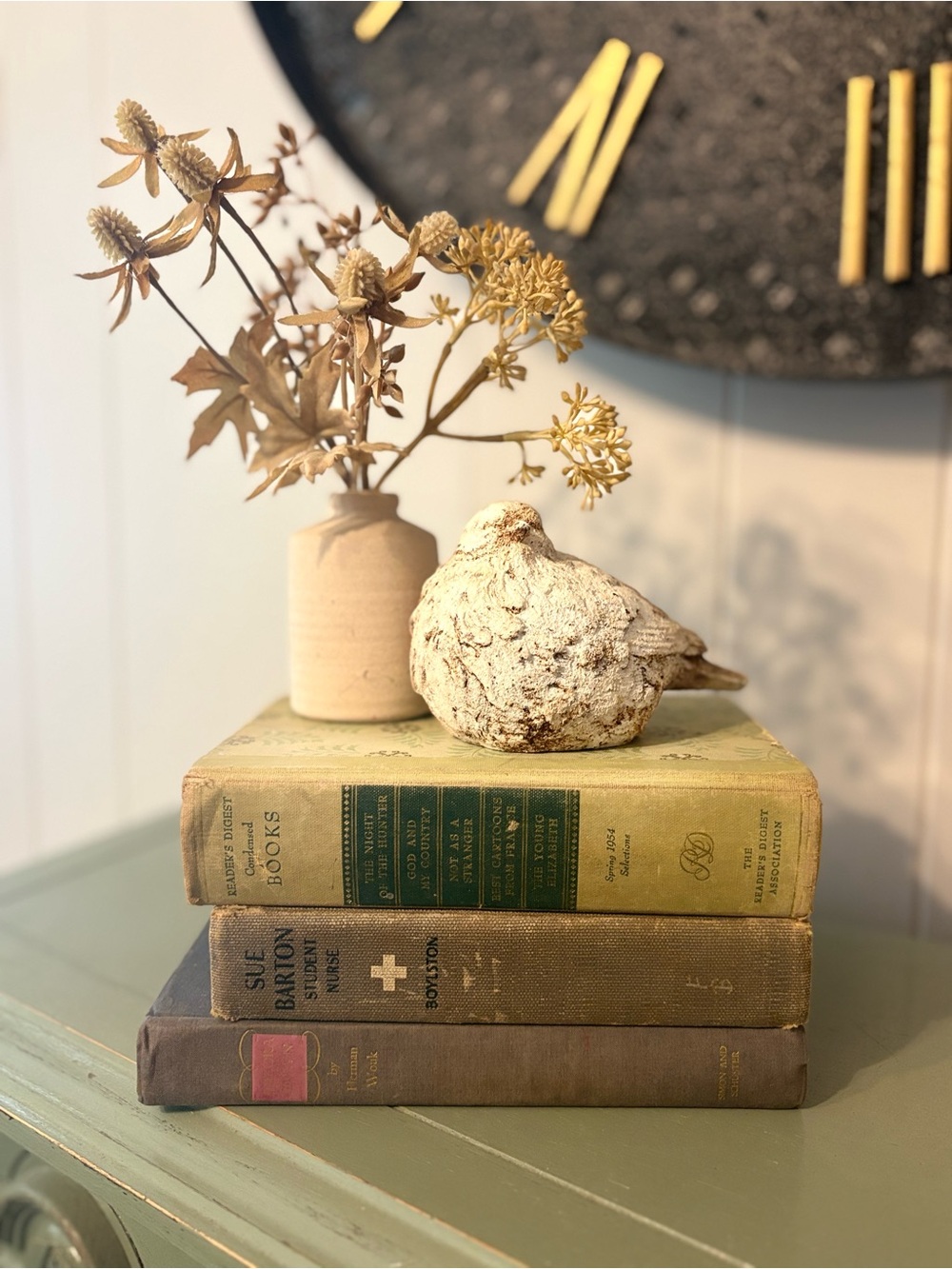 Lot of 3 Vintage Book Stack Distressed Neutrals Library Prop Shelf Decor Shelf